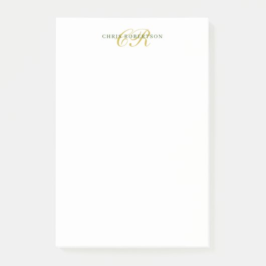 Post-it® Nom monogramme de calligraphie couleur or noir bla (Devant)