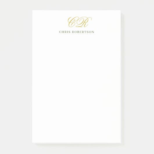 Post-it® Nom monogramme de calligraphie couleur or noir bla (Devant)