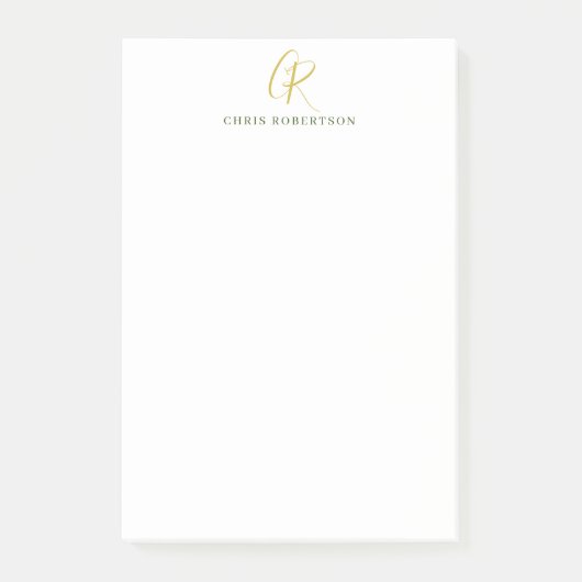 Post-it® Nom monogramme de calligraphie couleur or noir bla (Devant)