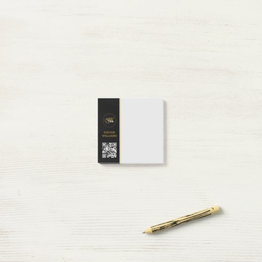 Post-it® Nom monogramme et signature moderne / code QR (Sur un bureau)