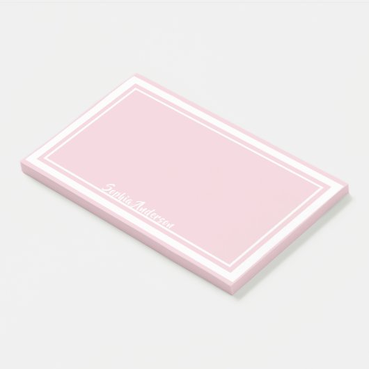 Post-it® Nom monogramme rose blanc pastel (Incliné)