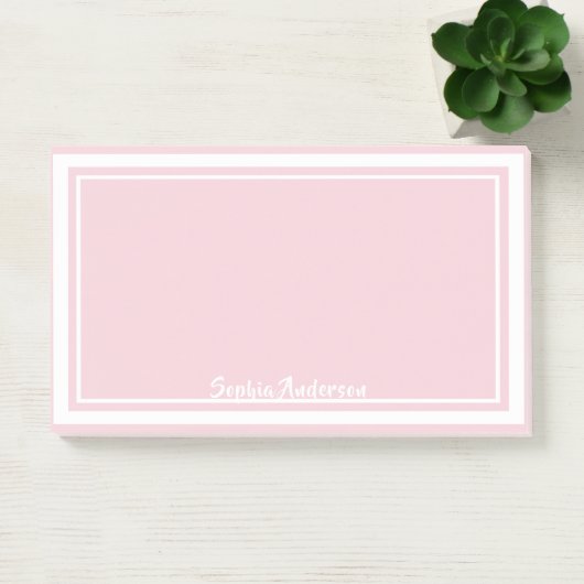 Post-it® Nom monogramme rose blanc pastel (Bureau)
