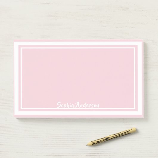 Post-it® Nom monogramme rose blanc pastel (Sur un bureau)