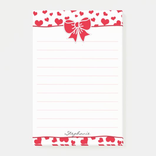 Post-it® Nom: Motif au hasard des Coeurs rouges de Valentin (Devant)