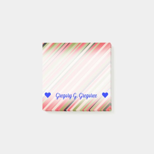 Post-it® Nom personnalisable ; Rayures Pastèque-Inspirées (Devant)