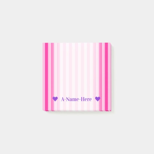 Post-it® Nom personnalisable + Rayures rose-clair et (Devant)