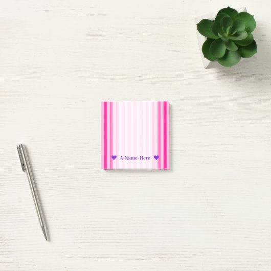 Post-it® Nom personnalisable + Rayures rose-clair et (Bureau)