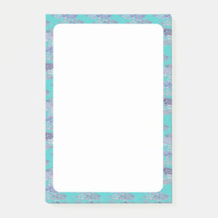 Post-it® Nom personnalisé avec une bordure florale turquois