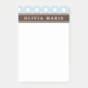 Post-it® Nom personnalisé Baby Blue Pois Motif