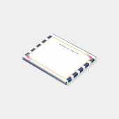 Post-it® Nom Personnalisé Chic Bleu Bandes Fleurs Roses (Incliné)