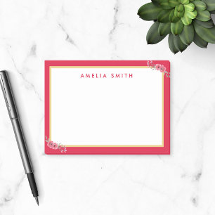 Post-it® Nom personnalisé Chic Fleurs roses de bordure ros