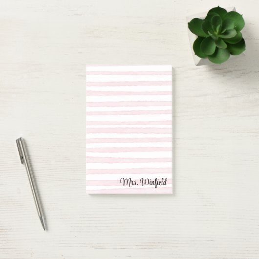 Post-it® Nom personnalisé de professeur Lignes roses (Bureau)