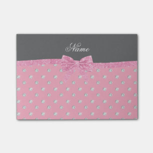 Post-it® Nom personnalisé diamant rose arc rose