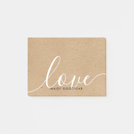 Post-it® Nom personnalisé écriture Kraft rustique Amour (Devant)