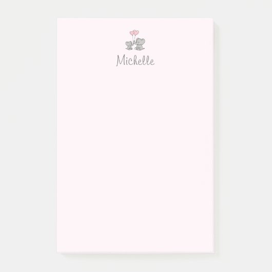 Post-it® Nom personnalisé Éléphant Maman & Bébé Rose (Devant)