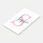 Post-it® Nom personnalisé moderne Monogramme rose (Incliné)