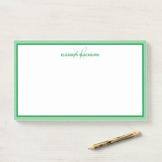 Post-it® Nom personnalisé Monogramme Initiales Vert (Sur un bureau)
