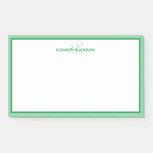Post-it® Nom personnalisé Monogramme Initiales Vert (Devant)