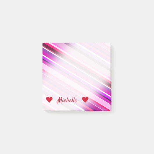 Post-it® Nom personnalisé + Motif Pink, Purple Stripes (Devant)
