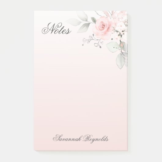 Post-it® Nom personnalisé PINK FLORAL ROSES Bloc-notes (Devant)