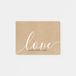Post-it® Nom personnalisé Script Kraft Rustique Amour