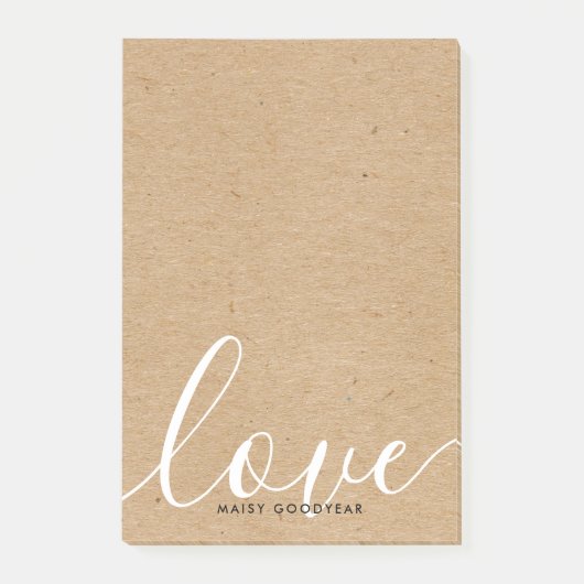 Post-it® Nom personnalisé Script Kraft Rustique Amour (Devant)