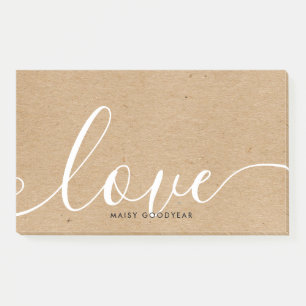 Post-it® Nom personnalisé Script Kraft rustique Amour