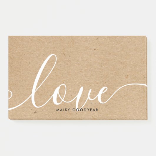 Post-it® Nom personnalisé Script Kraft rustique Amour (Devant)