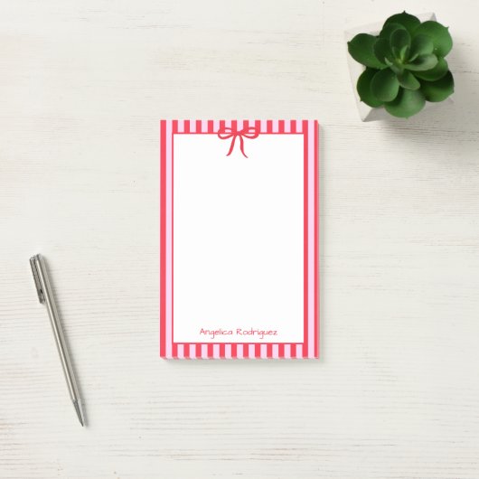 Post-it® Nom rayures rouges bow tendance élégant stylé (Bureau)