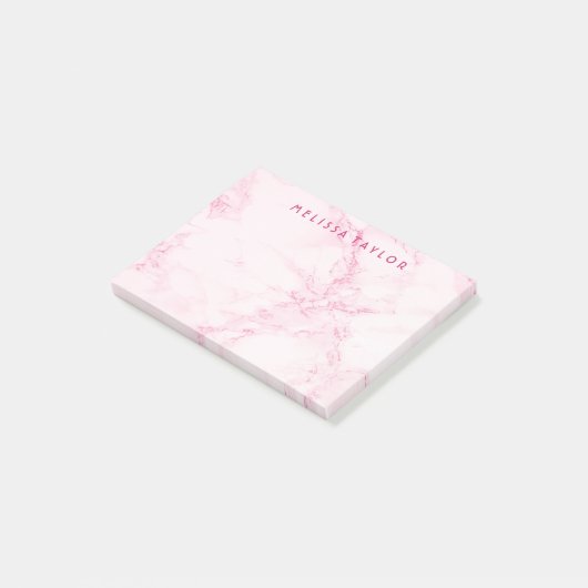Post-it® Nom rose pâle marbre monogramme (Incliné)