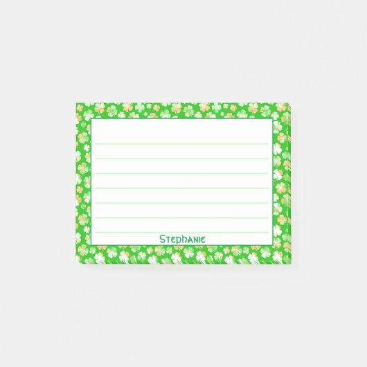 Post-it® Nom : St Patrick's Green/White Shamrock Motif (Devant)