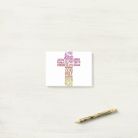 Post-it® Noms de Jésus sous forme de croix (Sur un bureau)