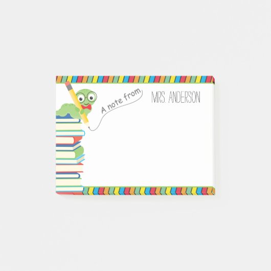 Post-it® Note de l'enseignant avec un ver de livre (Devant)