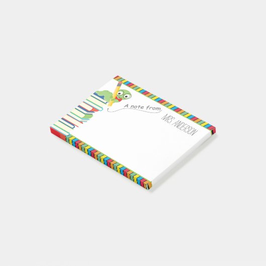Post-it® Note de l'enseignant avec un ver de livre (Incliné)