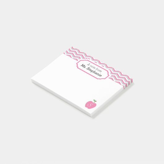 Post-it® Note de l'enseignant Monogramme de pomme rose mign (Incliné)
