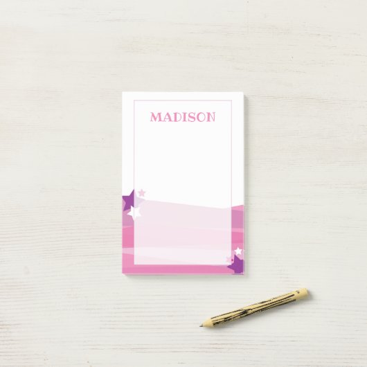 Post-it® Note de poste rose Super Star (Sur un bureau)