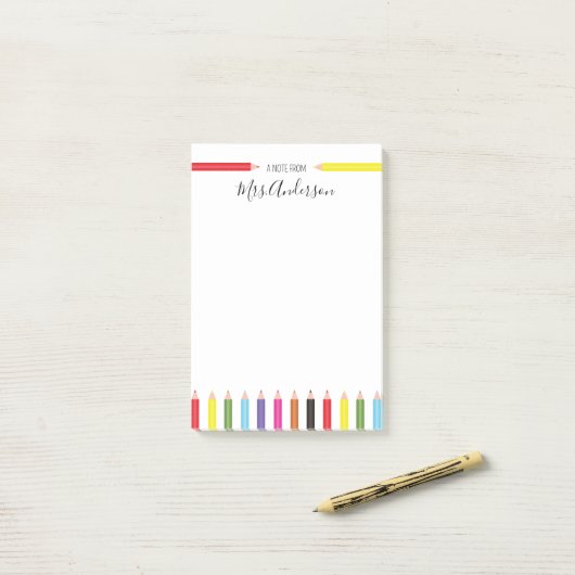 Post-it® Note du professeur Rainbow Pencils (Sur un bureau)