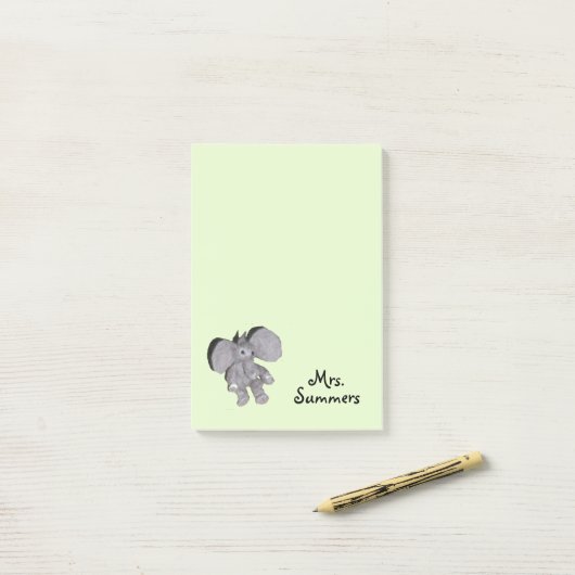 Post-it Note - Eléphant et nom du bébé (Sur un bureau)