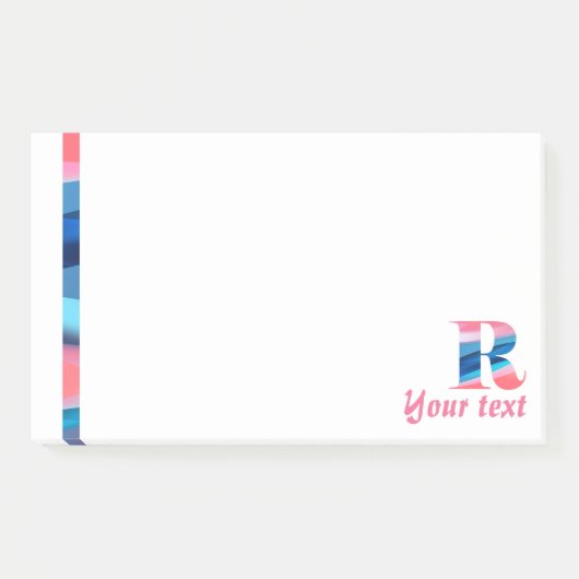 Post-it® Note initiale monogramme R dégradé bleu corail (Devant)