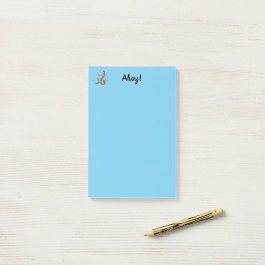 Post-it® Note Pad - Ahoy avec Ancre gris (Sur un bureau)