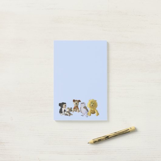 Post-it® Note Pad - Groupe d'animaux de jouets (Sur un bureau)