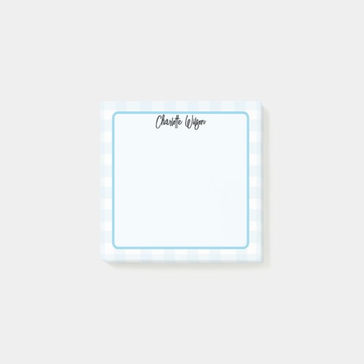 Post-it® Notes à motif gingham bleu pastel mignon (Devant)