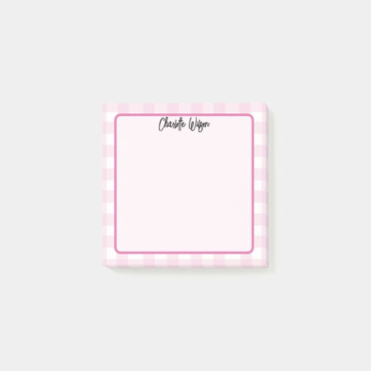 Post-it® Notes à motif gingham rose pastel mignon (Devant)