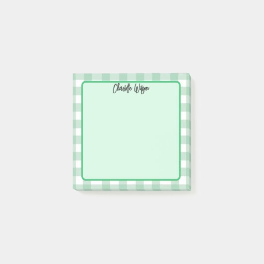 Post-it® Notes à motif gingham vert pastel mignon (Devant)