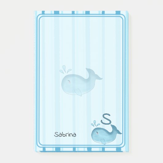 Post-It Notes Baleine Bébé Mignon Rayures Bleues (Devant)