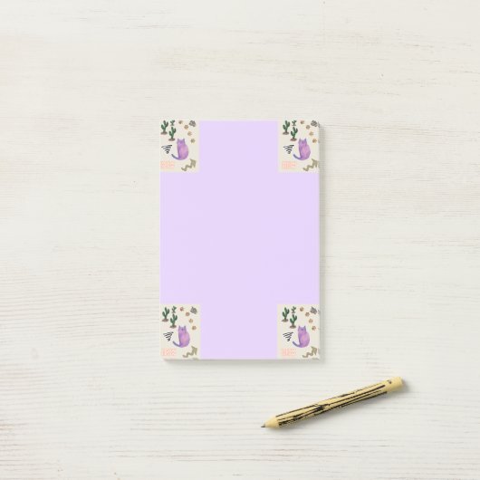 Post-it® Notes Cactus Poisson Chat (Sur un bureau)