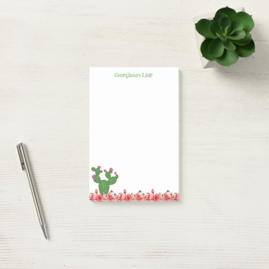 Post-it® Notes Cactus Vert Mignon Fleurs Orange Floral (Bureau)