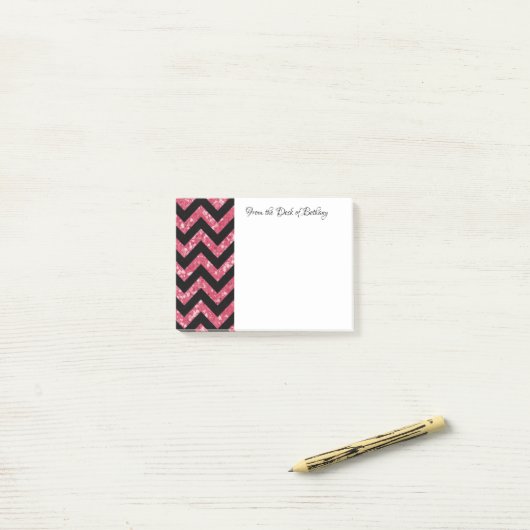Post-it® Notes Chevron Parties scintillant rose (Sur un bureau)