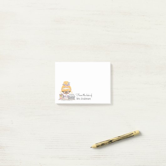 Post-it® Notes collantes de professeur blondes (Sur un bureau)