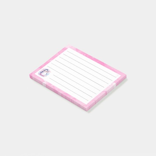 Post-it® Notes collantes rose pingouin mignon - 4"x3" (Incliné)